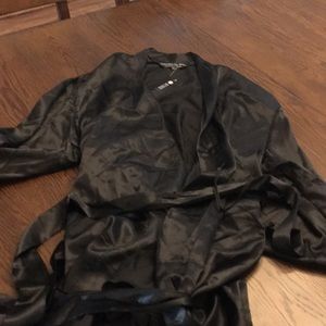 NWT black mid calf silk robe